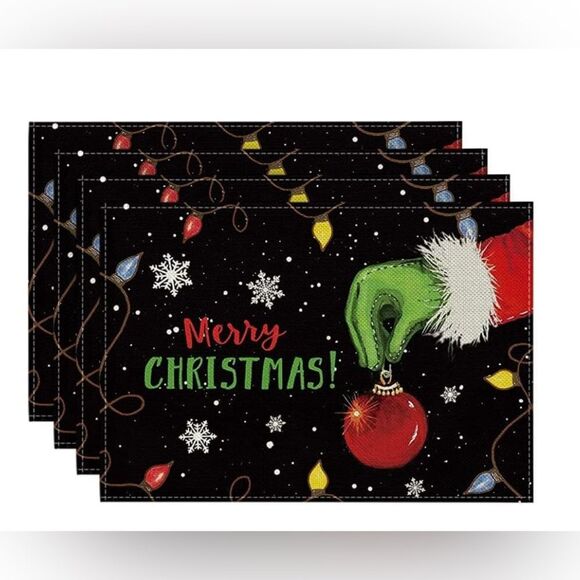 Artoid Mode Xmas Ball Merry Christmas Placemats Set of 4, 12x18 Inch Seasonal - Picture 1 of 5